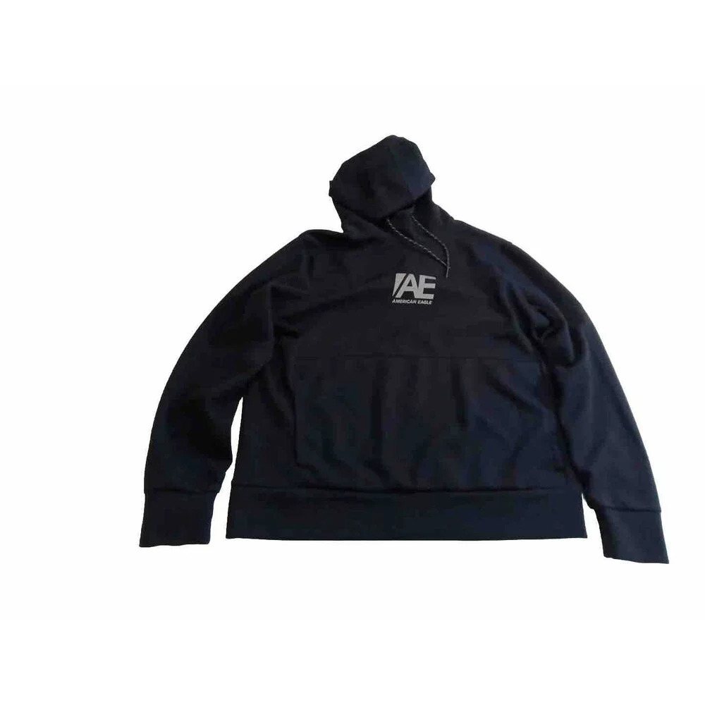 American Eagle Streetwear Y2k Hoodie Black Logo Size Large Mens Athletic Wear...